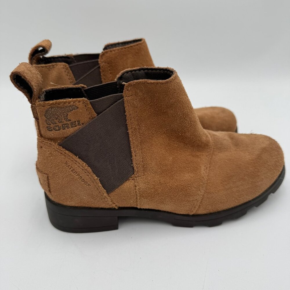Sorel Emilie Chelsea Camel Brown Suede Ankle Boots youth Size  1 tan brown